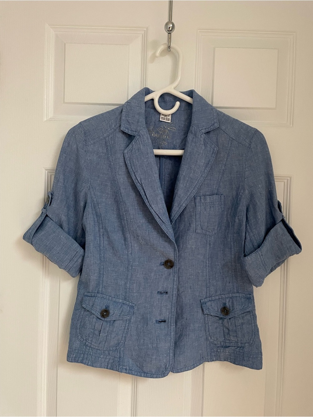 Olsen Light Blue Linen Roll Tab Sleeve Blazer